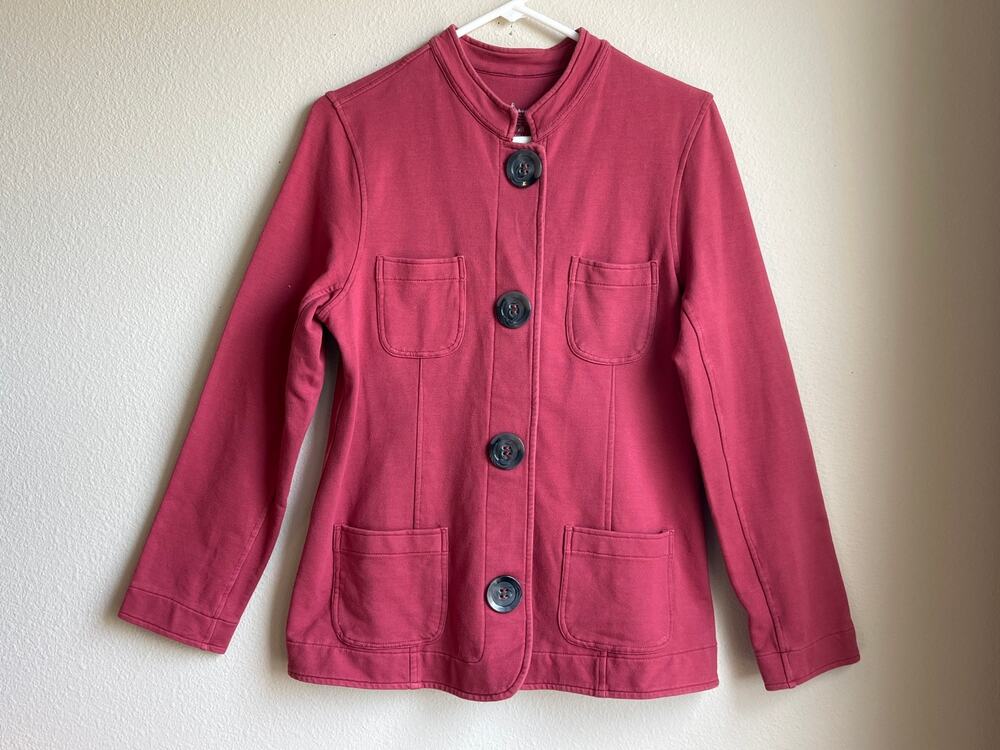 Neon Buddha Four Pocket Large Button Front Knit Jacket Rose Plum Medium
